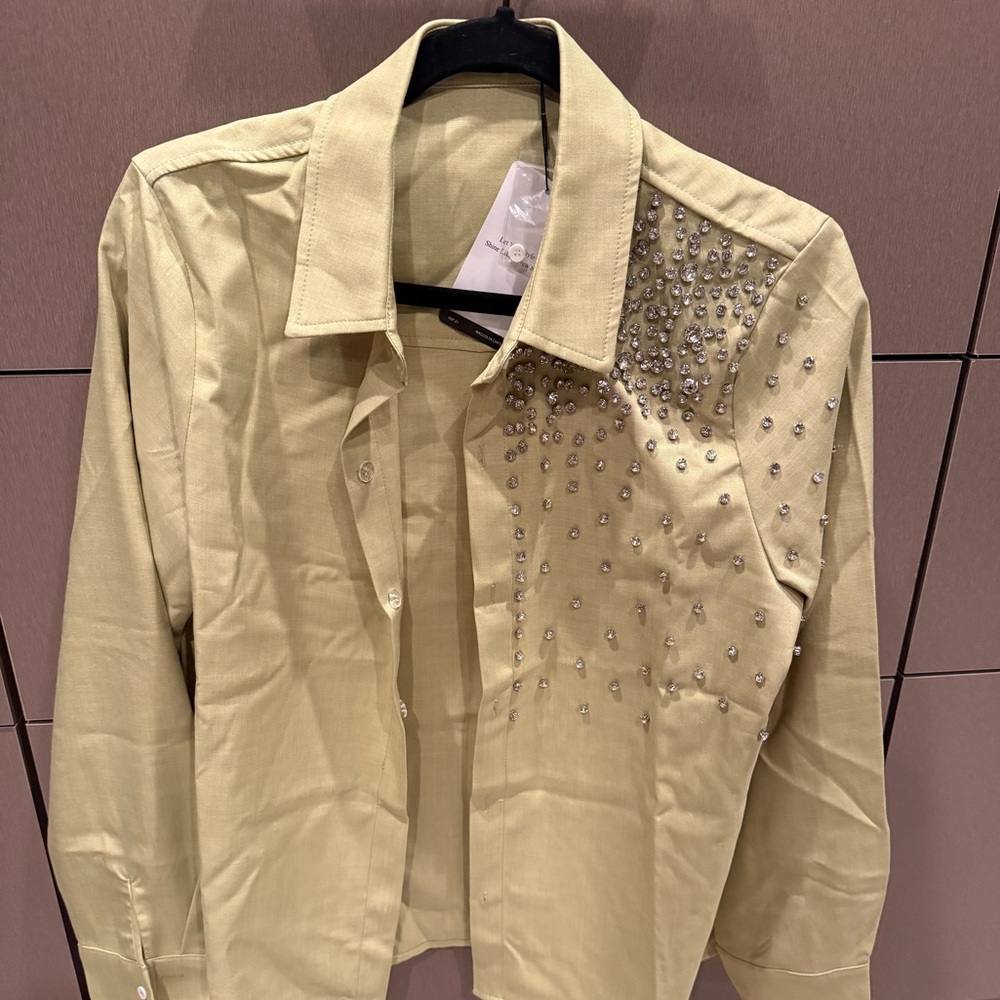 Embellished Yellow Button-Up Shirt